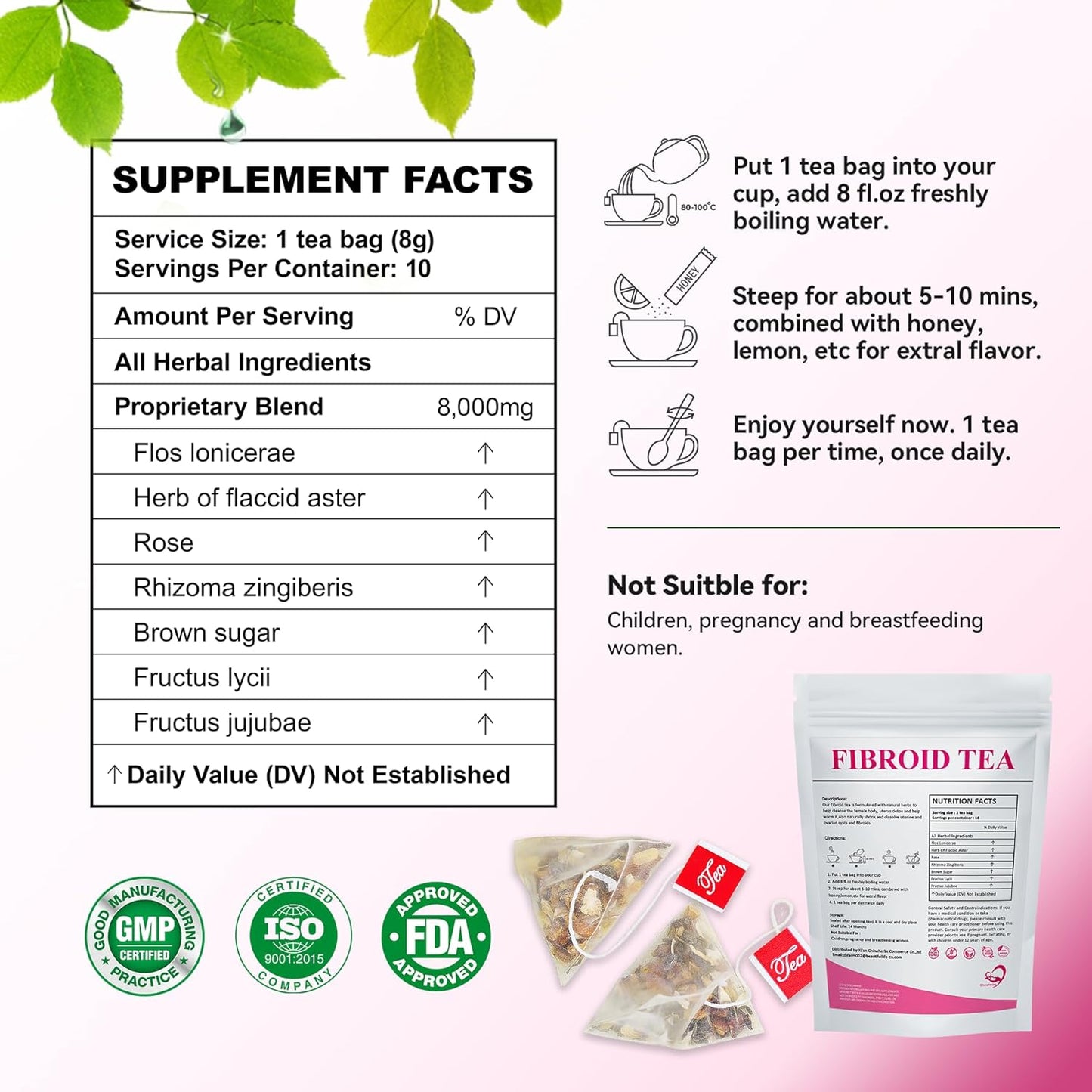Natural Fertility Tea for Women - Shrink Fibroids, Ovarian Cysts, Balance Hormones - 10 Teabags
