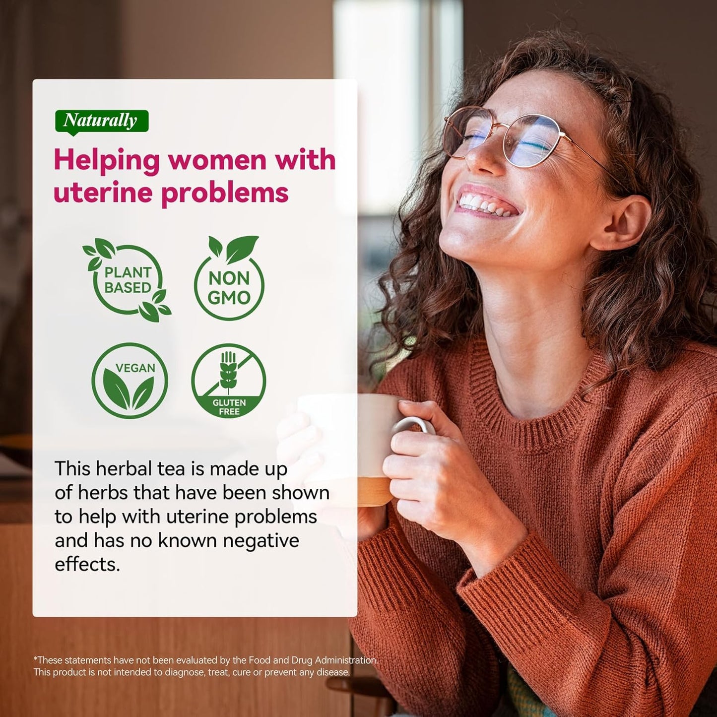 Natural Fertility Tea for Women - Shrink Fibroids, Ovarian Cysts, Balance Hormones - 10 Teabags