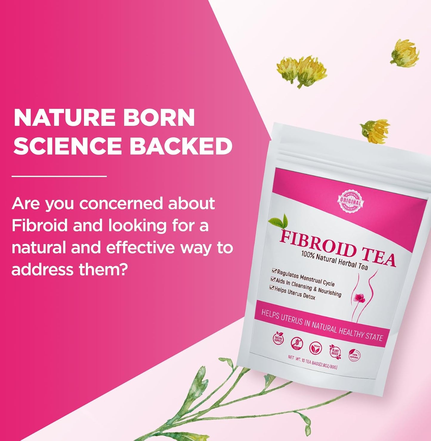 Natural Fertility Tea for Women - Shrink Fibroids, Ovarian Cysts, Balance Hormones - 10 Teabags