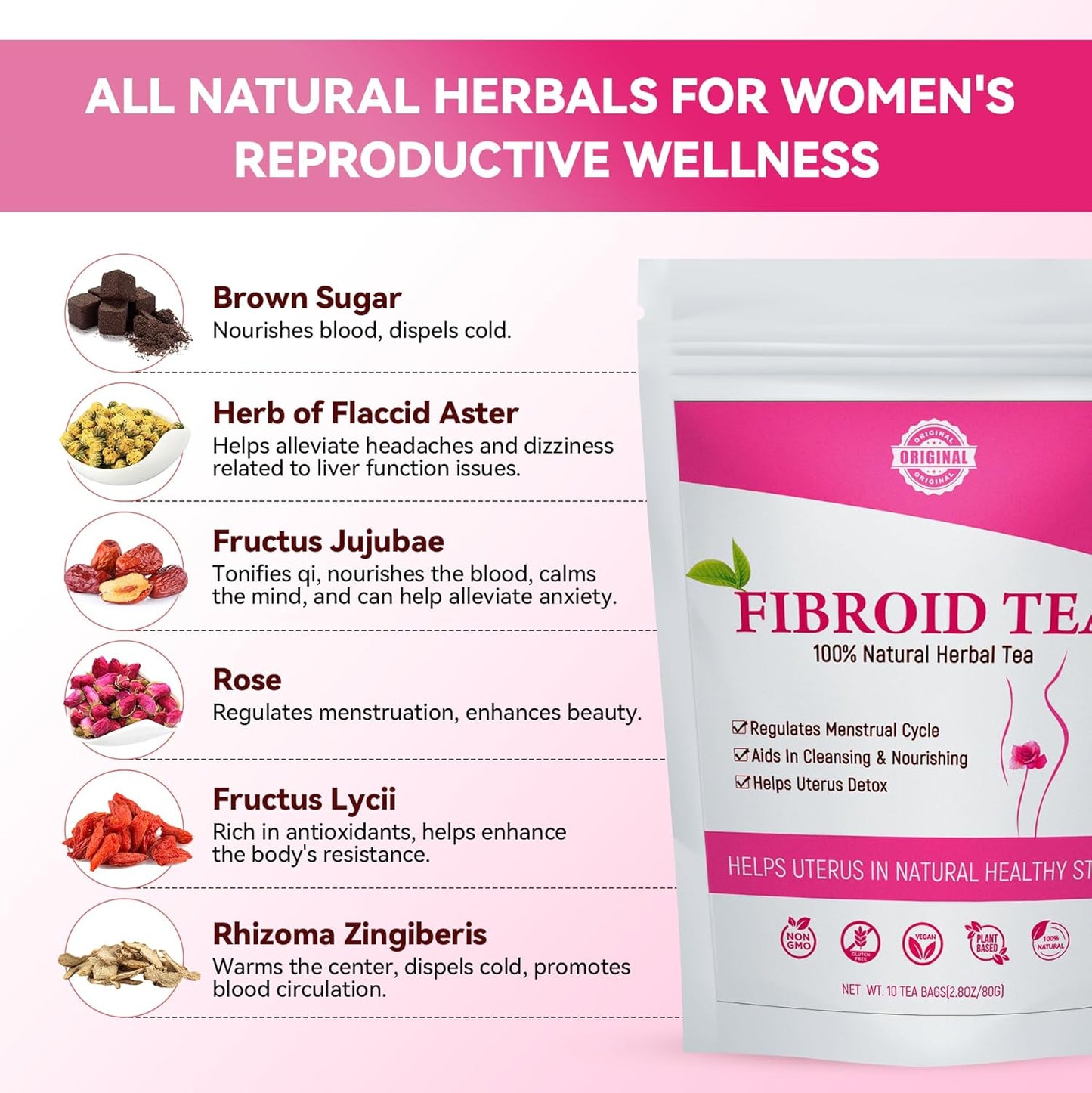 Natural Fertility Tea for Women - Shrink Fibroids, Ovarian Cysts, Balance Hormones - 10 Teabags