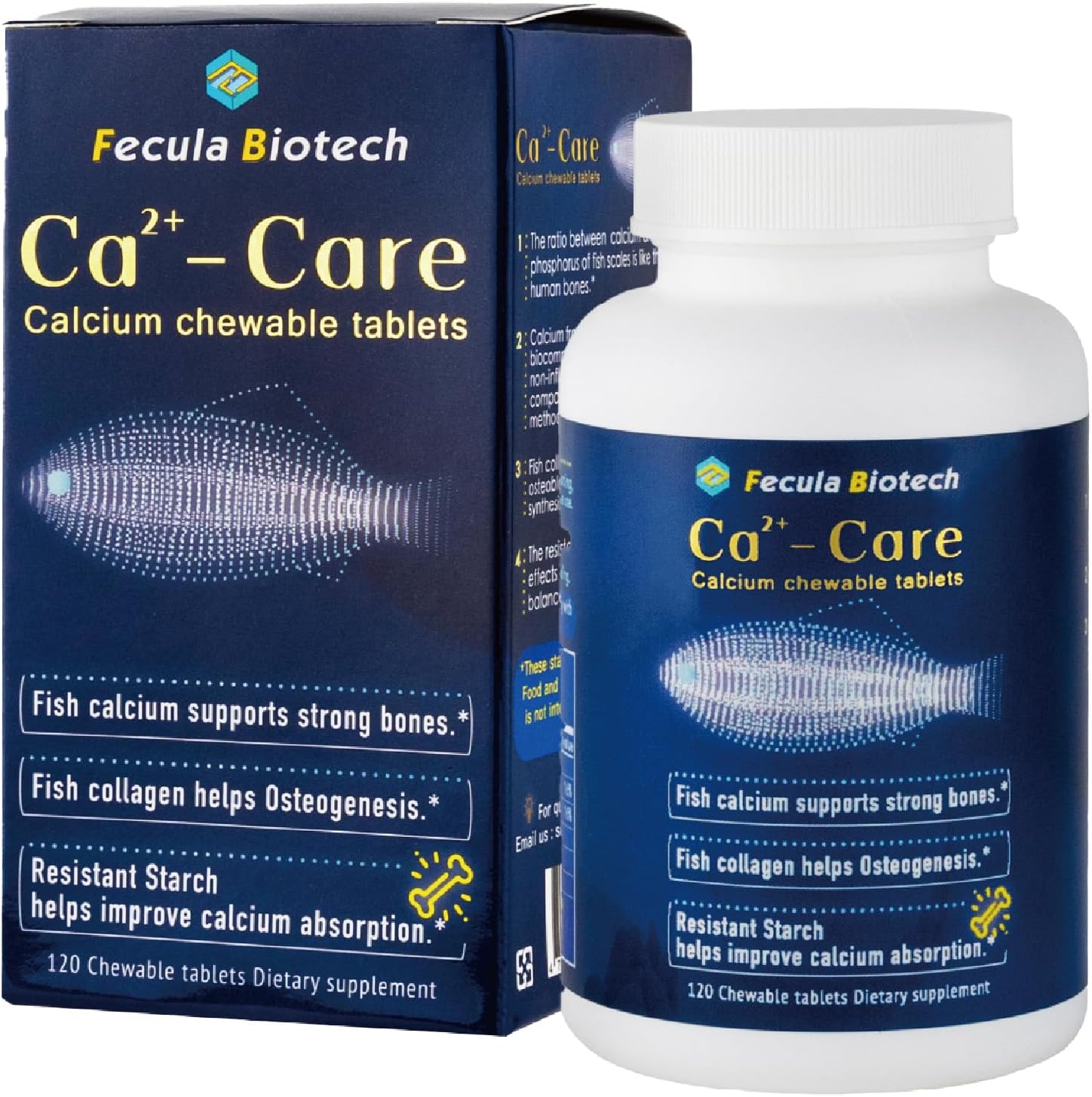 Natural Fish Scale Calcium Supplement for Strong Bones Density | Chewable Tablets for All Ages | Fecula Biotech Bone Health and Muscle Support