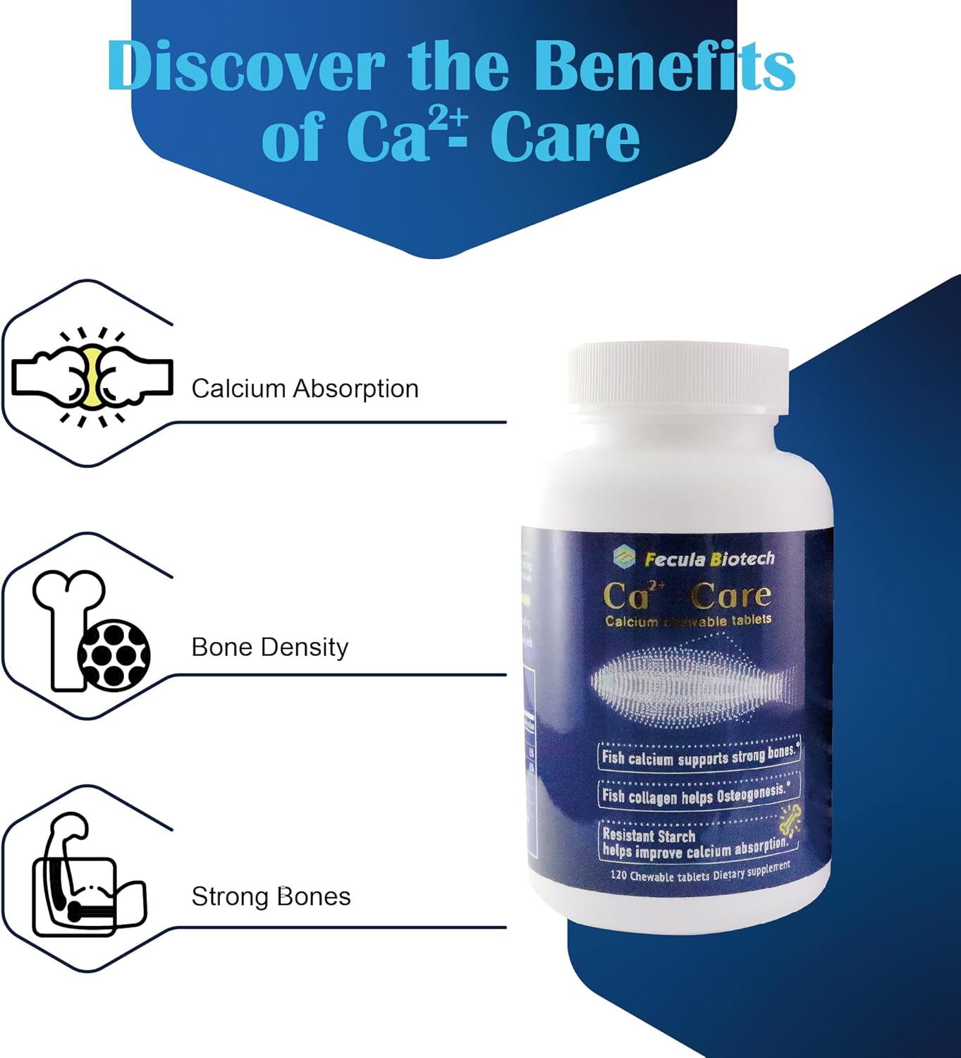 Natural Fish Scale Calcium Supplement for Strong Bones Density | Chewable Tablets for All Ages | Fecula Biotech Bone Health and Muscle Support