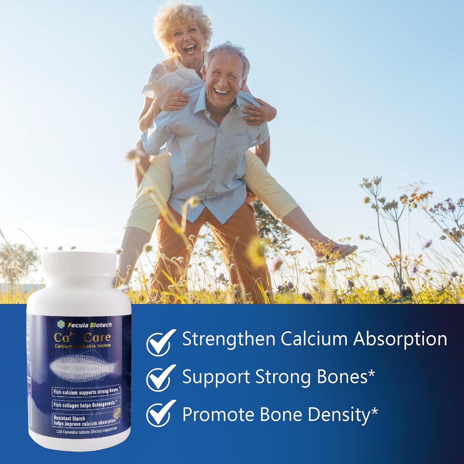 Natural Fish Scale Calcium Supplement for Strong Bones Density | Chewable Tablets for All Ages | Fecula Biotech Bone Health and Muscle Support