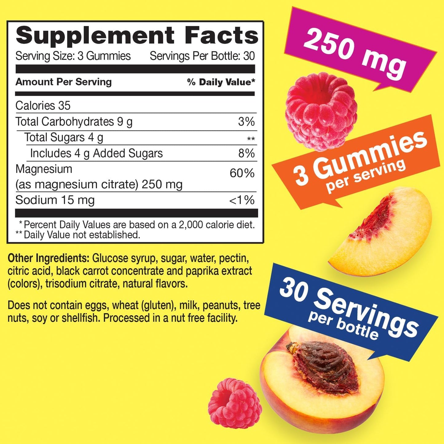 Natural Flavored Magnesium Citrate Gummies 250mg for Stress Relief & Sleep Support - Gluten-Free & Non-GMO - 90 Chewable Supplements