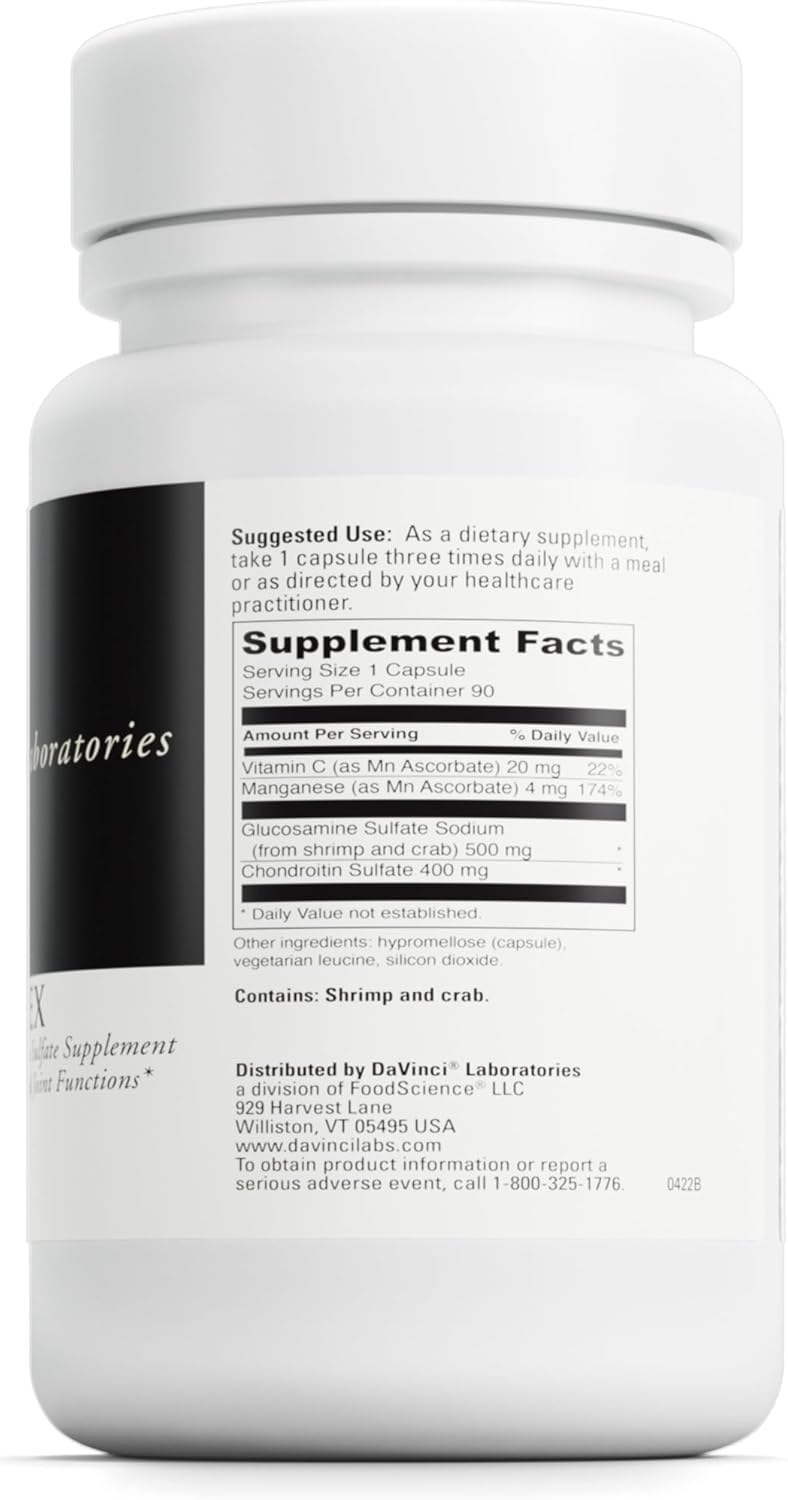 Natural Flex Glucosamine & Chondroitin Sulfate Supplement for Joint Support - Gluten Free - 90 Capsules by DAVINCI Labs