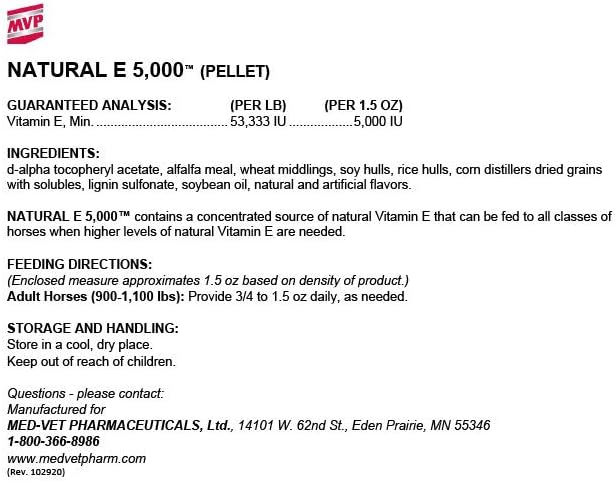 Natural Form Vitamin E Supplement for Horses - MVP Natural E 5,000 (7.5 lb) with Improved Bioavailability