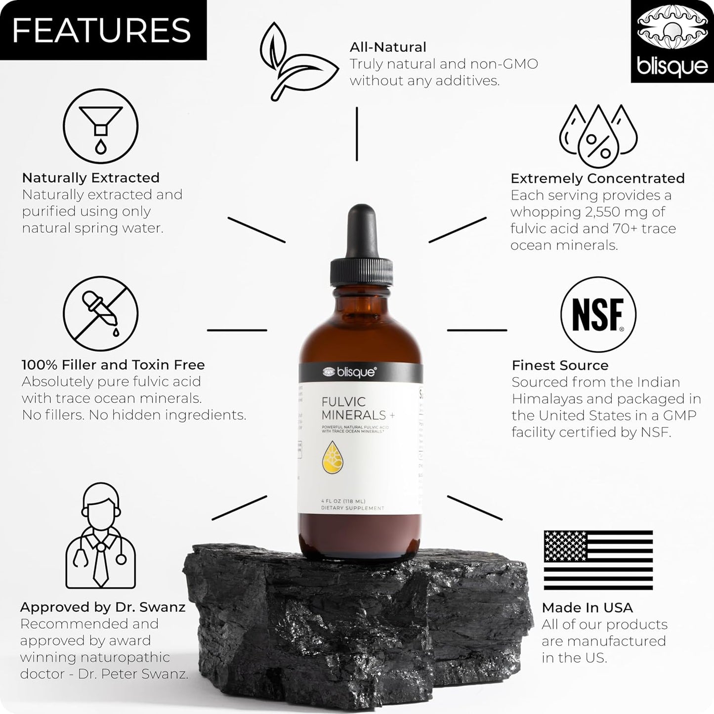 Natural Fulvic Acid and Humic Acid Trace Mineral Drops Supplement for Detox, Immune Support, and Energy - 4 Ounce