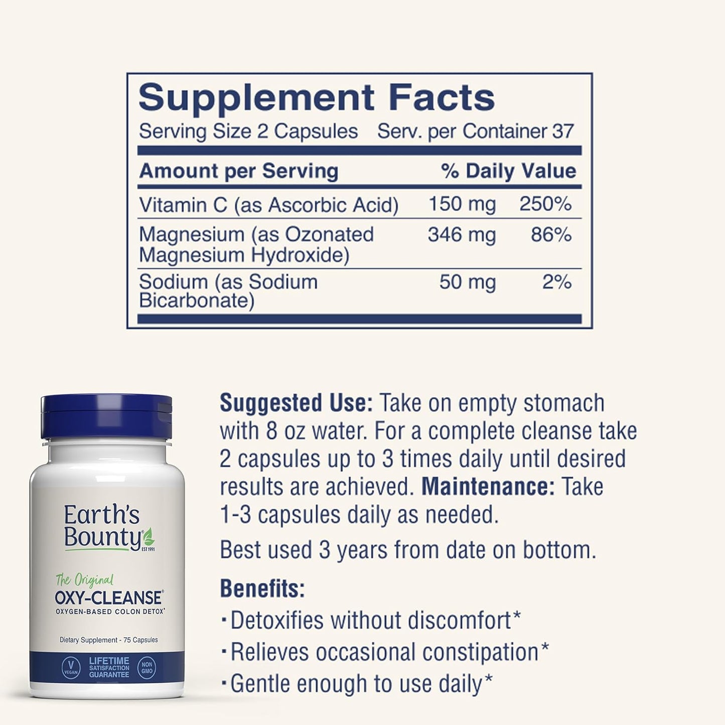 Natural Gentle Colon Cleanse for Digestive Wellness - Constipation Relief - Oxy-Cleanse Colon Conditioner - 75 Capsules (2-Pack)