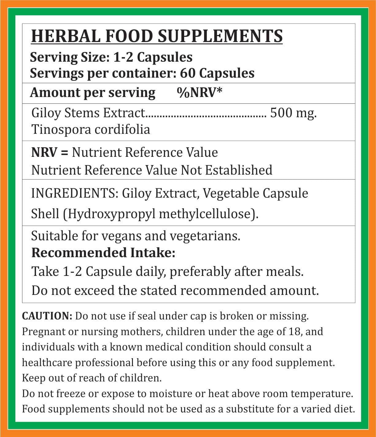 Natural Giloy Forte Capsules 500mg - Guduchi Extract for Men and Women - Ayurvedic Herbal Supplement - 60 Veg Capsules
