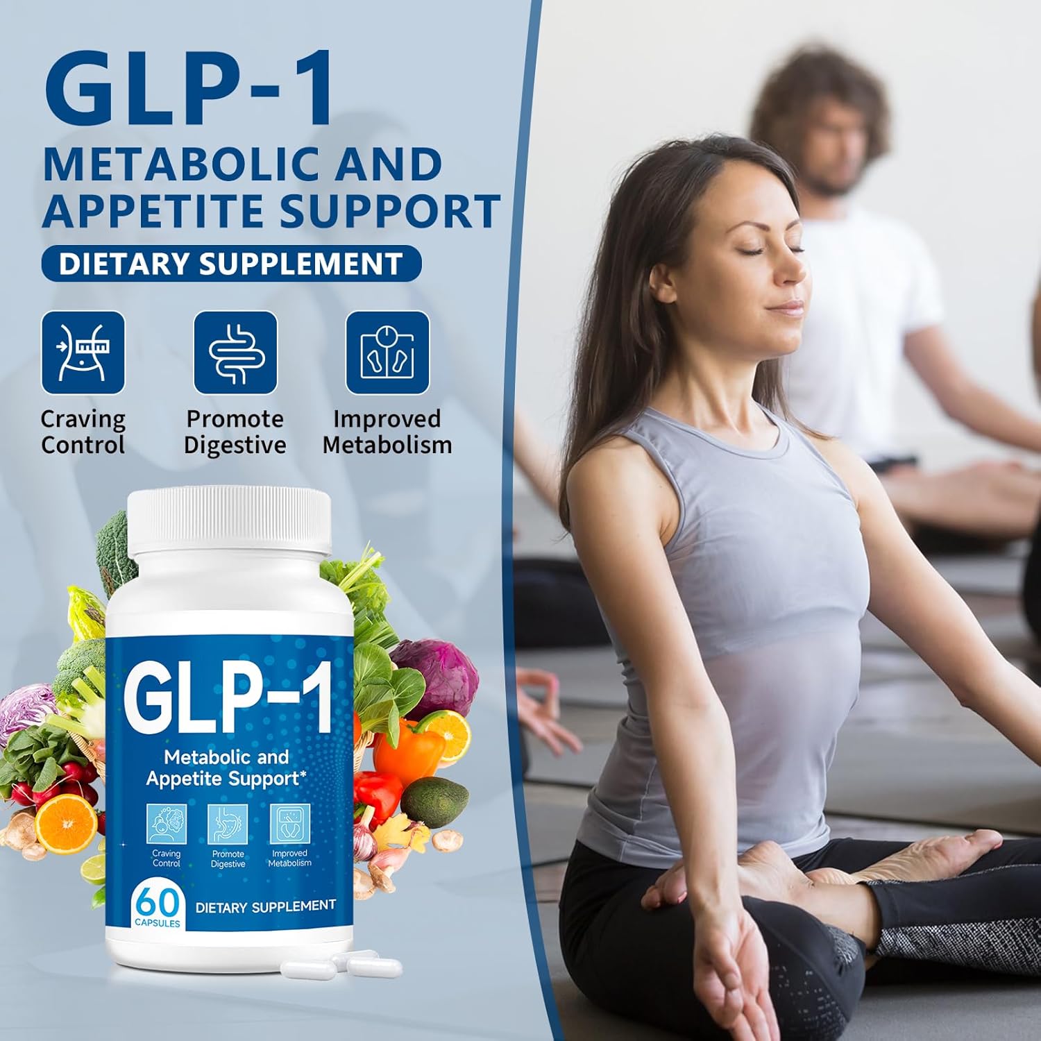 Natural GLP-1 Support Supplement for Men and Women - 120 Capsules (2 Packs)