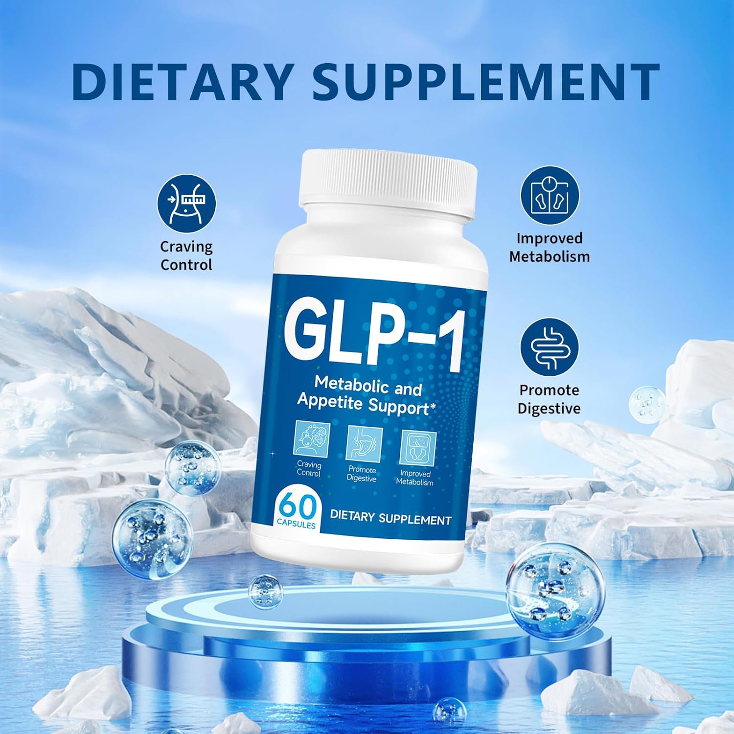 Natural GLP-1 Support Supplement for Men and Women - 120 Capsules (2 Packs)
