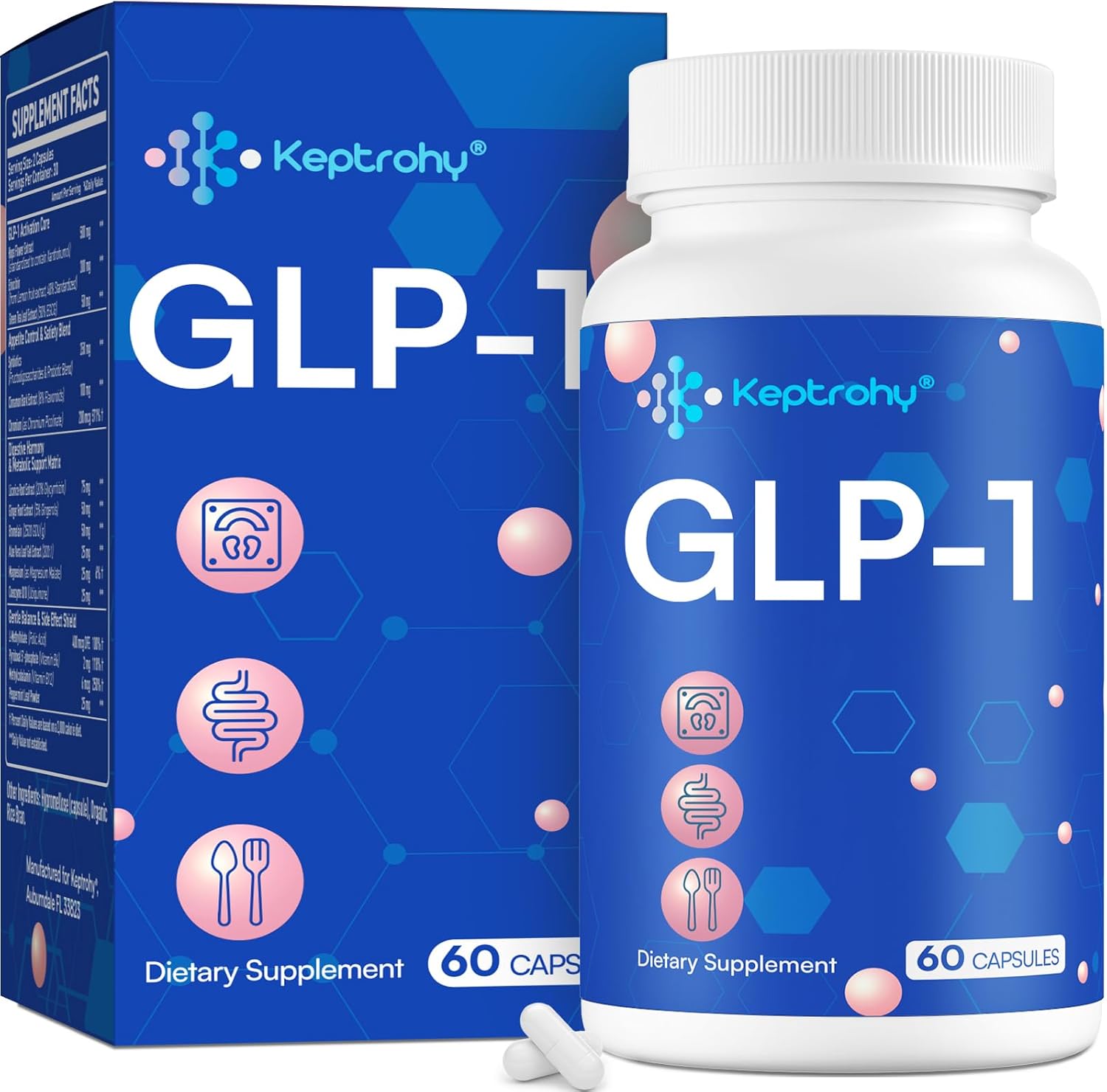 Natural GLP-1 Support Supplement for Men & Women - Boost GLP-1 Levels with Synbiotics & Hops Extract - 1 Bottle
