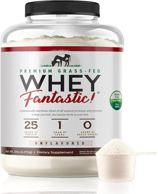 Natural Grass-Fed Whey Protein Powder - 3-Whey Blend, Unflavored, 25g Protein per Serving - 5lb - 75 Servings