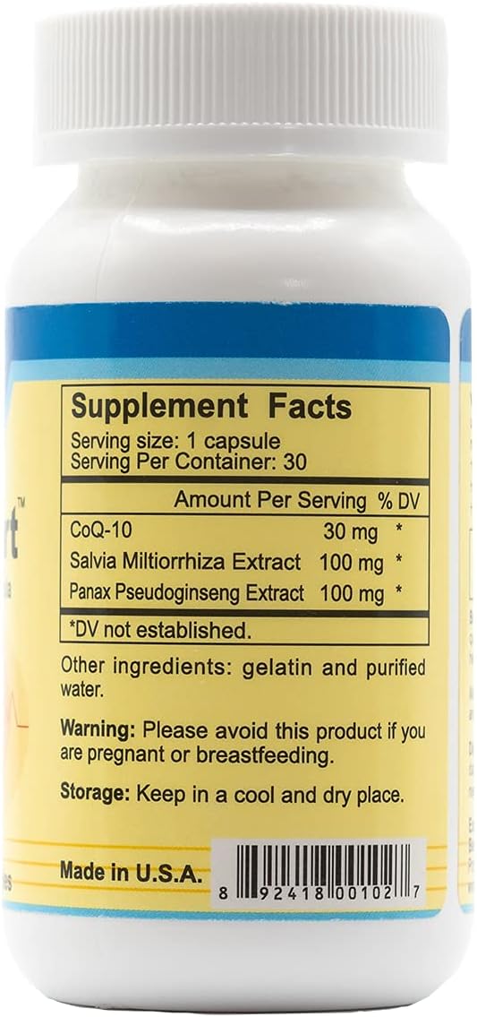 Natural Heart Health Supplement with Coq 10, Salvia Miltiorrhiza, and Panax Pseudoginseng - 30 Capsules