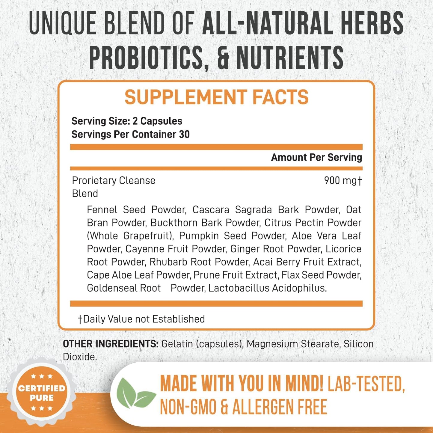 Natural Herb Blend Gentle Colon Cleanse Capsules for Slimming Formula and Digestive Health - 60 ct Made in USA