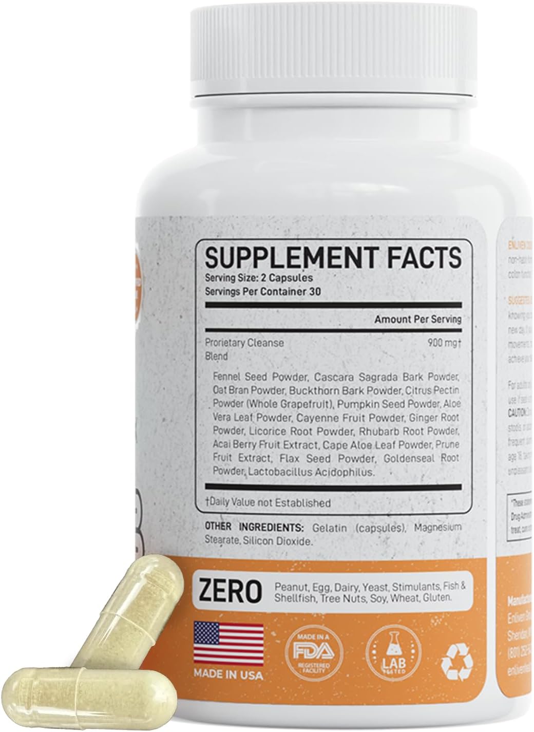 Natural Herb Blend Gentle Colon Cleanse Capsules for Slimming Formula and Digestive Health - 60 ct Made in USA