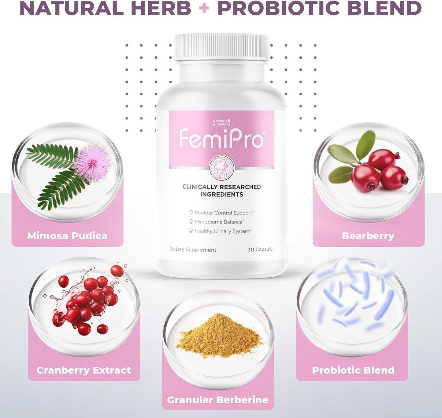 Natural Herb & Probiotic Blend Bladder Control Supplements for Women & Men - 30 Capsules, USA Made Non-GMO - Supports Urinary Tract Health & Microbiome Balance - 6 Month Supply