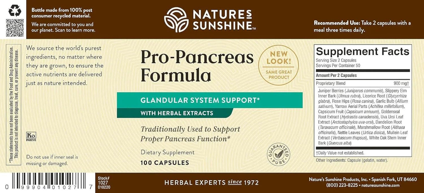 Natural Herbal Formula Boosts Digestion, Immunity, Liver & Pancreas Support - 100 Capsules, Kosher Compliant