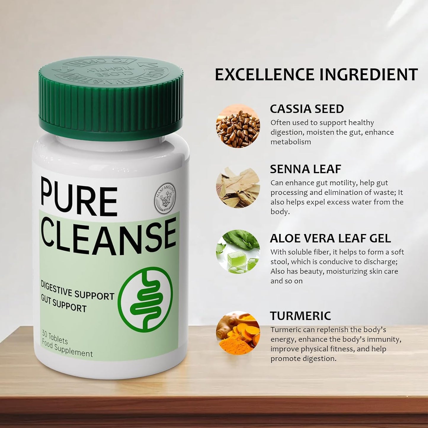 Natural Herbal Formula for Gut & Colon Detox - Cleanse, Relieve Constipation, Bloating - Digestive Support - 30 Tablets