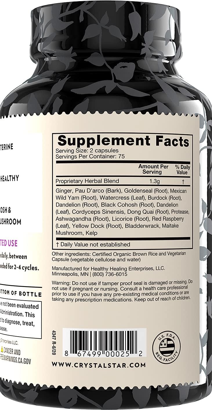 Natural Herbal Supplement for Breast & Uterine Health - Crystal Star Fibro Defense Capsules - 150 Count - Vegetarian & Non GMO Formula for Women