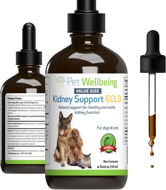Natural Herbal Supplement for Cats - Supports Kidney Health & Energy Levels - Veterinarian-Formulated Kidney Support Gold - 4 oz Bottle