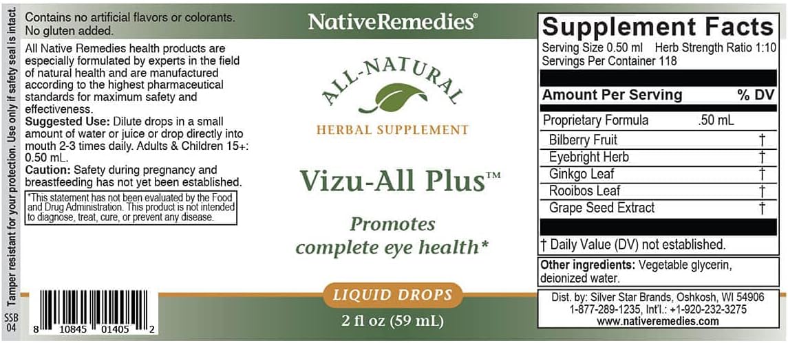 Natural Herbal Supplement for Clear Vision & Healthy Eyes - Promotes Eye Functioning & Circulation - 59 mL