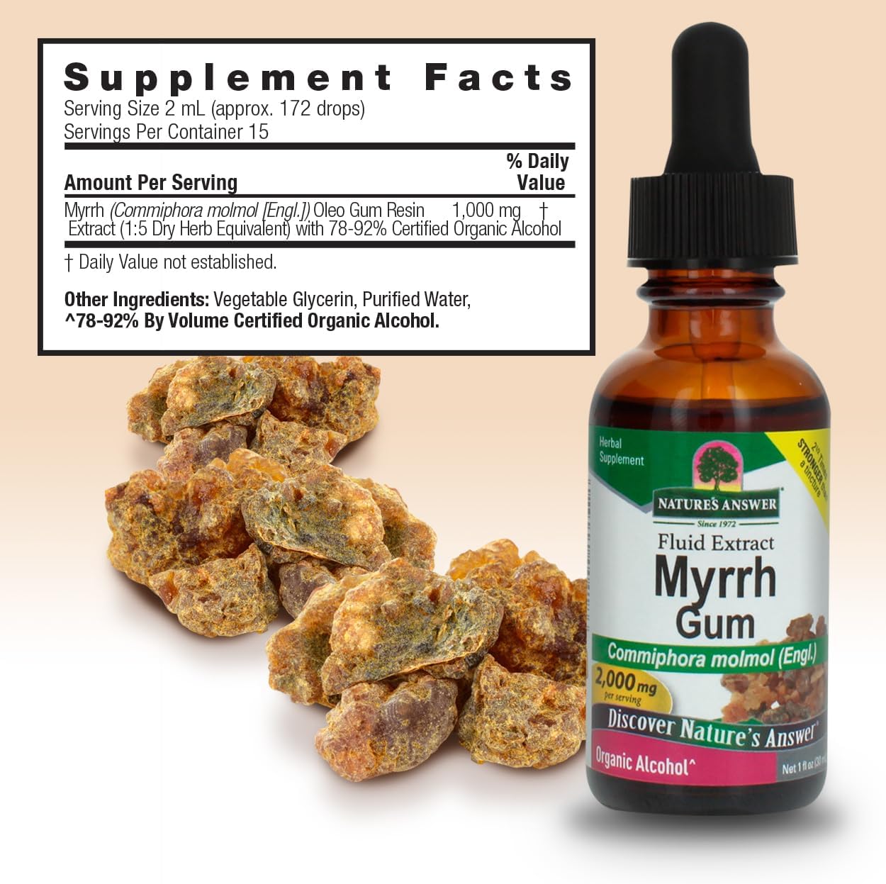 Natural Herbal Supplement: Nature's Answer Myrrh Ole Gum Resin Commiphora Molmol - 2ml (1 FL Oz) - Gluten Free - Immune Support
