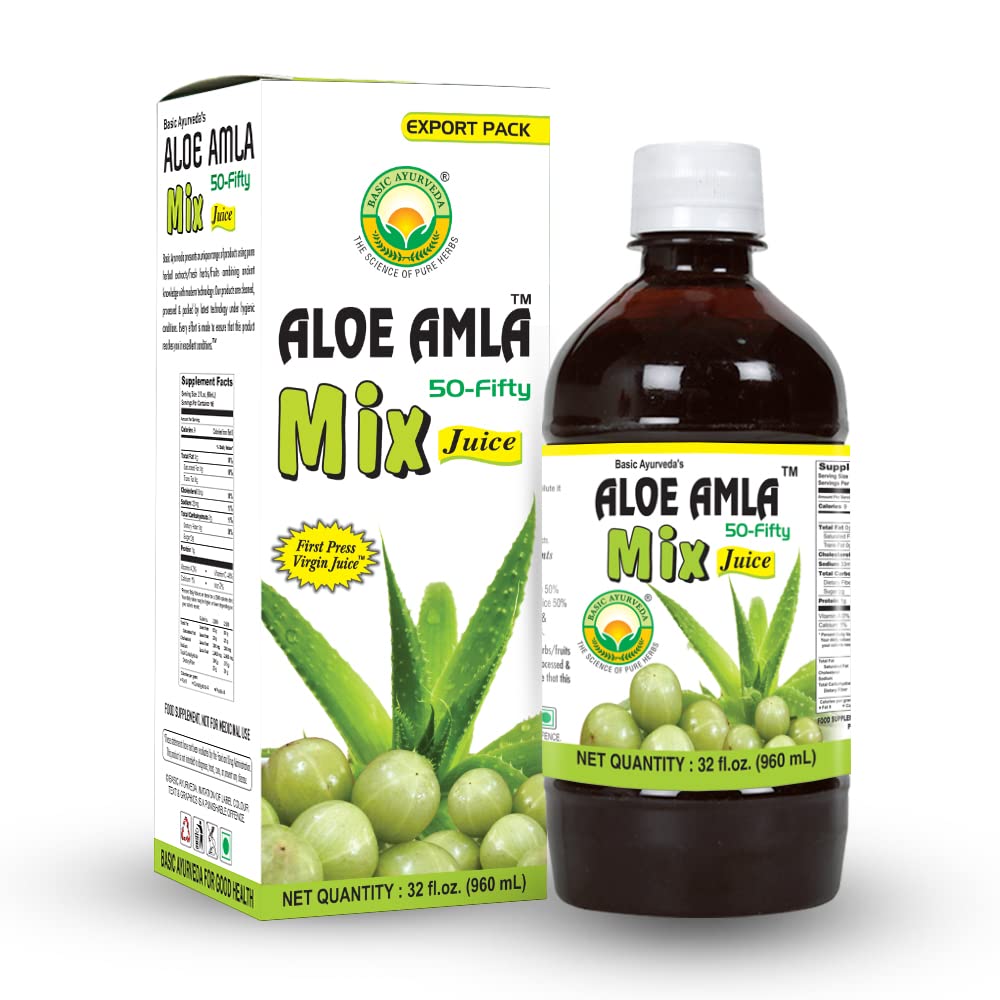 Natural Herbal Wellness: Aloe Amla 50-Fifty Juice, 32.46 Fl Oz - Immune System Support, No Sugar