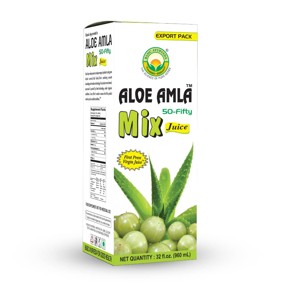Natural Herbal Wellness: Aloe Amla 50-Fifty Juice, 32.46 Fl Oz - Immune System Support, No Sugar