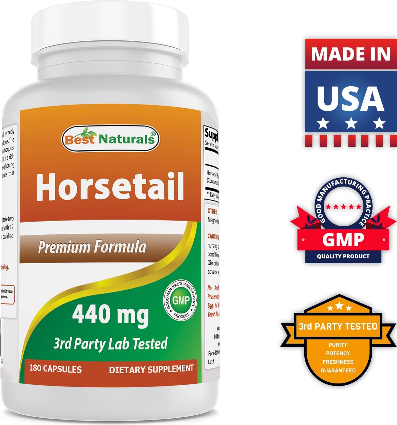 Natural Horsetail Supplement 440 mg - 360 Capsules for Hair, Skin, and Nails Support