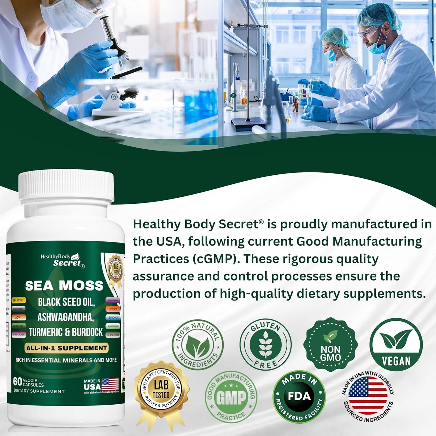 Natural Immune Boosting Supplement with Irish Sea Moss, Black Seed Oil, Ashwagandha, Turmeric, Bladderwrack, Burdock Root, Dandelion, and ACV -  Made in USA, Non-GMO, Gluten-Free, Vegan Capsules