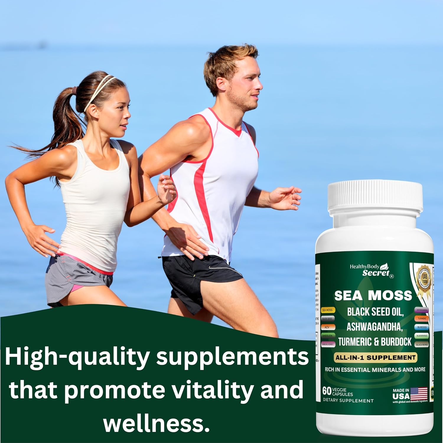 Natural Immune Boosting Supplement with Irish Sea Moss, Black Seed Oil, Ashwagandha, Turmeric, Bladderwrack, Burdock Root, Dandelion, and ACV -  Made in USA, Non-GMO, Gluten-Free, Vegan Capsules