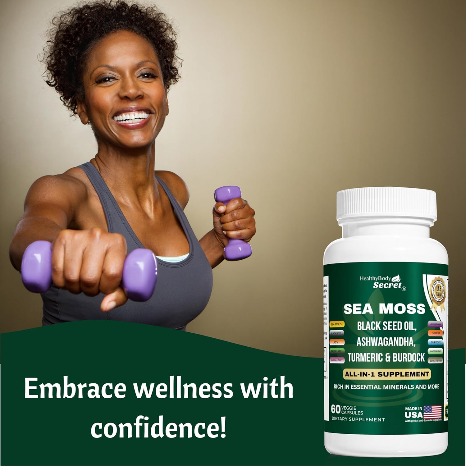 Natural Immune Boosting Supplement with Irish Sea Moss, Black Seed Oil, Ashwagandha, Turmeric, Bladderwrack, Burdock Root, Dandelion, and ACV -  Made in USA, Non-GMO, Gluten-Free, Vegan Capsules