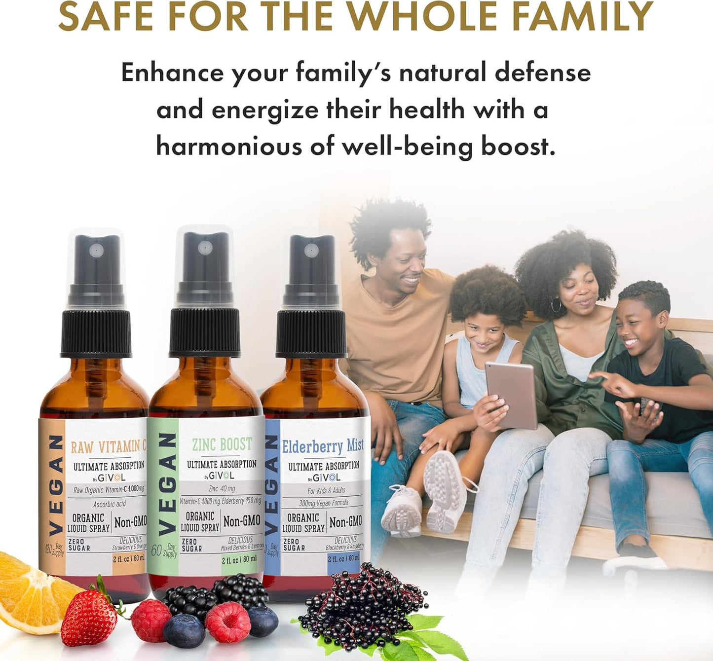 Natural Immune System Support Bundle: GIVOL Immunity Pack Liquid Vitamins - Elderberry, Zinc, Vitamin C Mists - 240 Days Supply