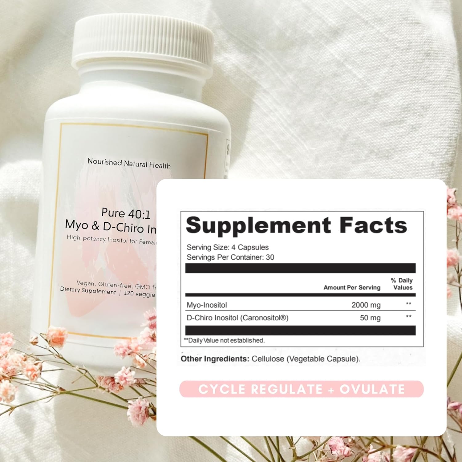 Natural Inositol Supplement 40:1 Ratio for Women - Supports Fertility, Skin Health, Menstrual Cycle - 360 Capsules