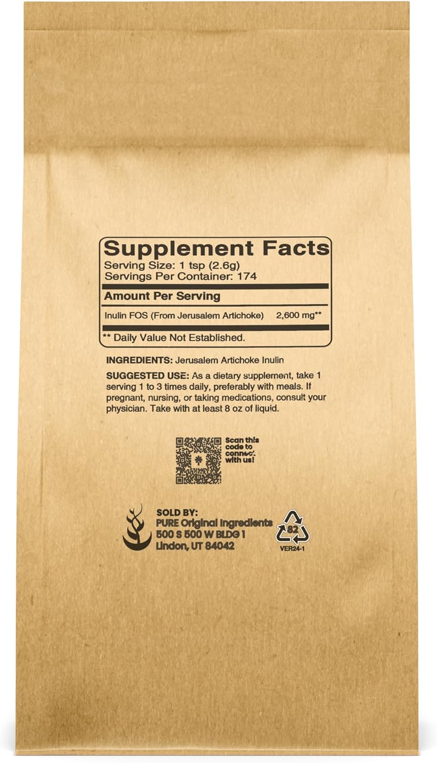 Natural Inulin FOS Powder 1 lb - Pure Ingredients, No Fillers or Additives, Lab Verified