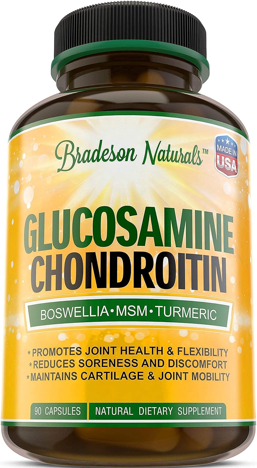 Natural Joint Health Supplement with Glucosamine, Chondroitin, Turmeric, MSM, Boswellia, Bromelain & Quercetin - 90 Capsules - Made in USA