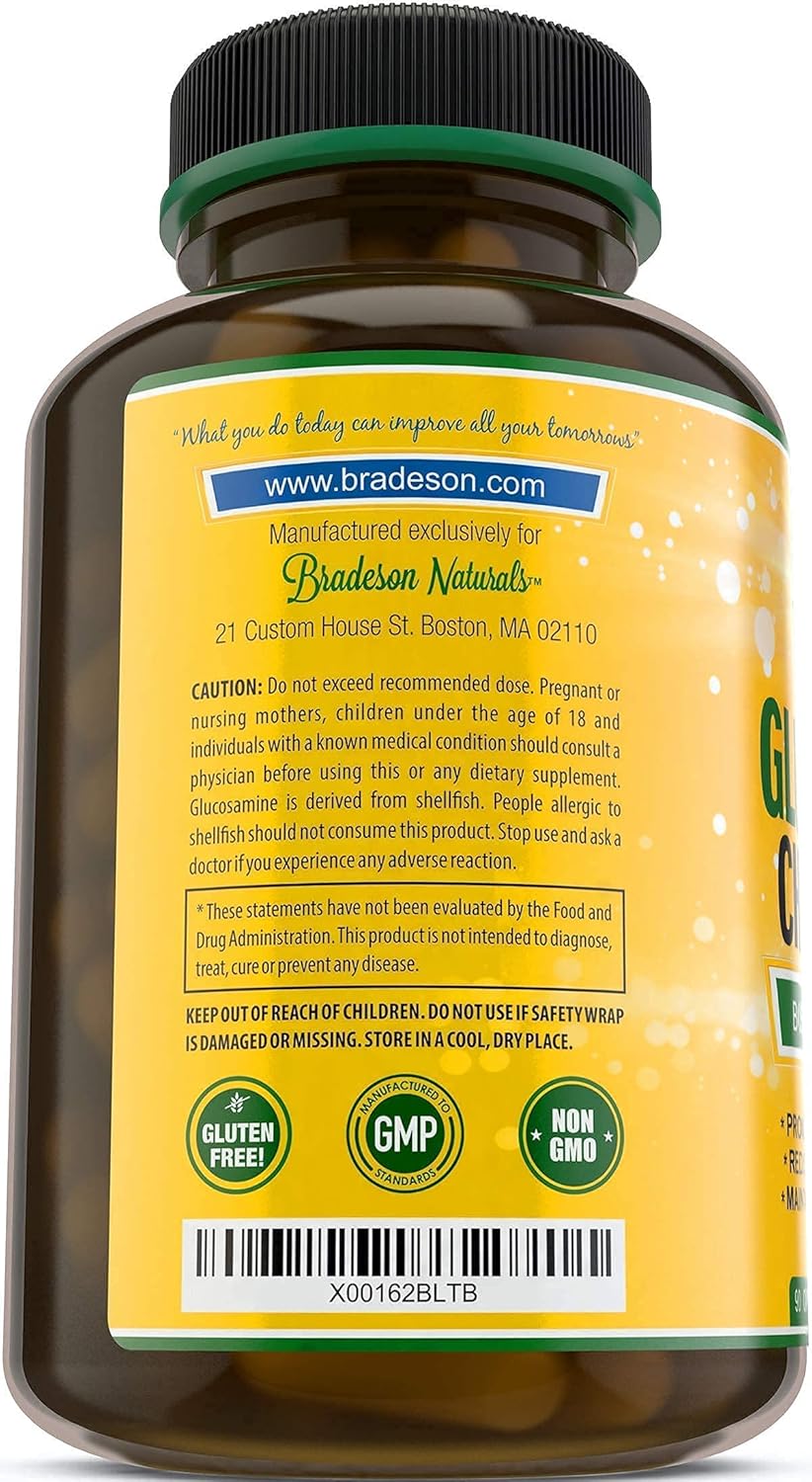Natural Joint Health Supplement with Glucosamine, Chondroitin, Turmeric, MSM, Boswellia, Bromelain & Quercetin - 90 Capsules - Made in USA