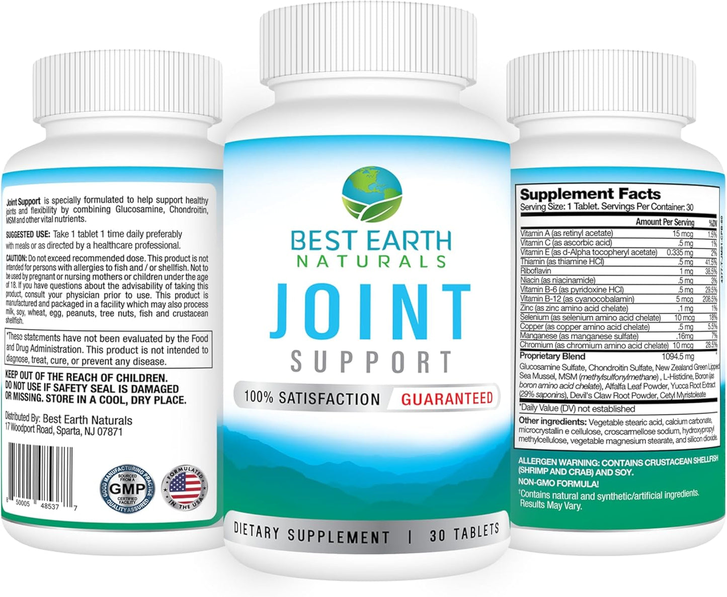 Natural Joint Support Supplement with Glucosamine, Chondroitin, MSM, Vitamins & Nutrients - Back, Hip, and Joint Health - 30 Day Supply