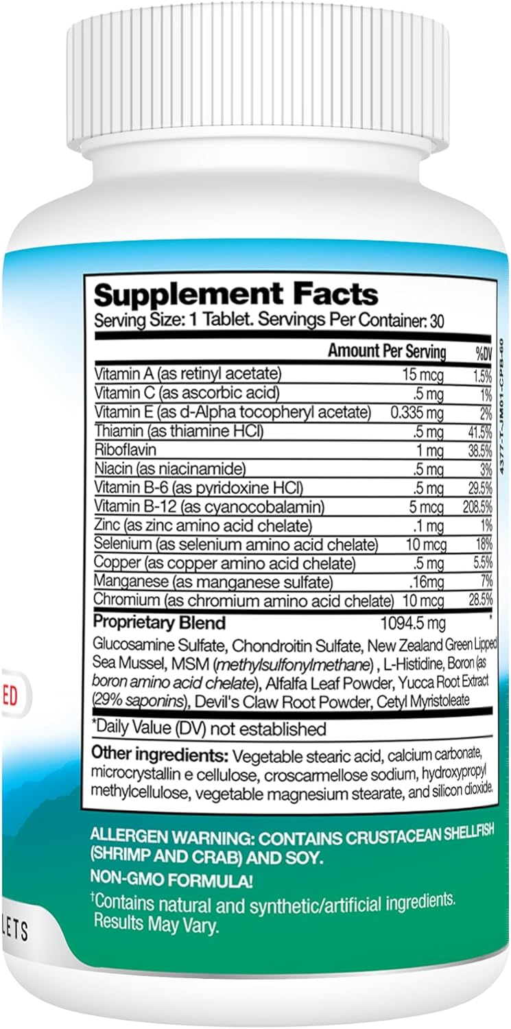 Natural Joint Support Supplement with Glucosamine, Chondroitin, MSM, Vitamins & Nutrients - Back, Hip, and Joint Health - 30 Day Supply