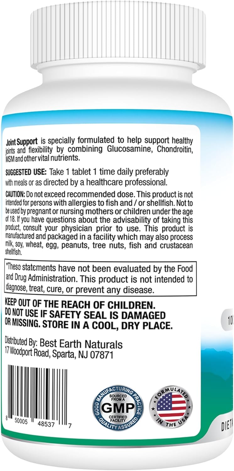 Natural Joint Support Supplement with Glucosamine, Chondroitin, MSM, Vitamins & Nutrients - Back, Hip, and Joint Health - 30 Day Supply