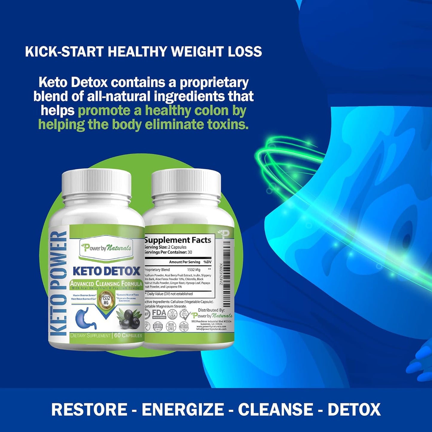Natural Keto Detox & Support Capsules - Herbal Blend for Energy & Digestive Balance - 60 Count