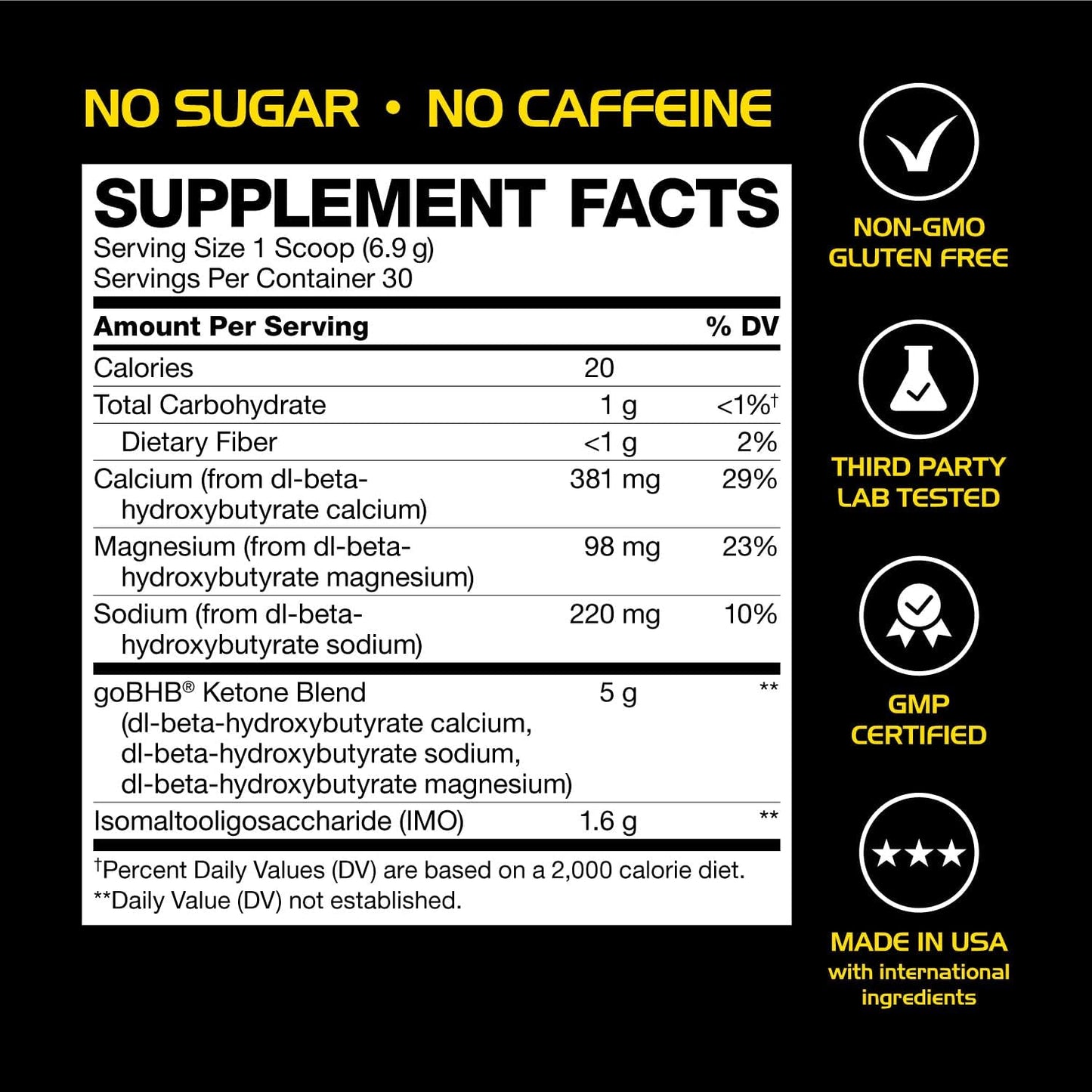 Natural Ketones Nootropic Pre Workout Powder - Sugar Free & Caffeine Free for Enhanced Energy and Focus with Electrolytes (30 Servings)