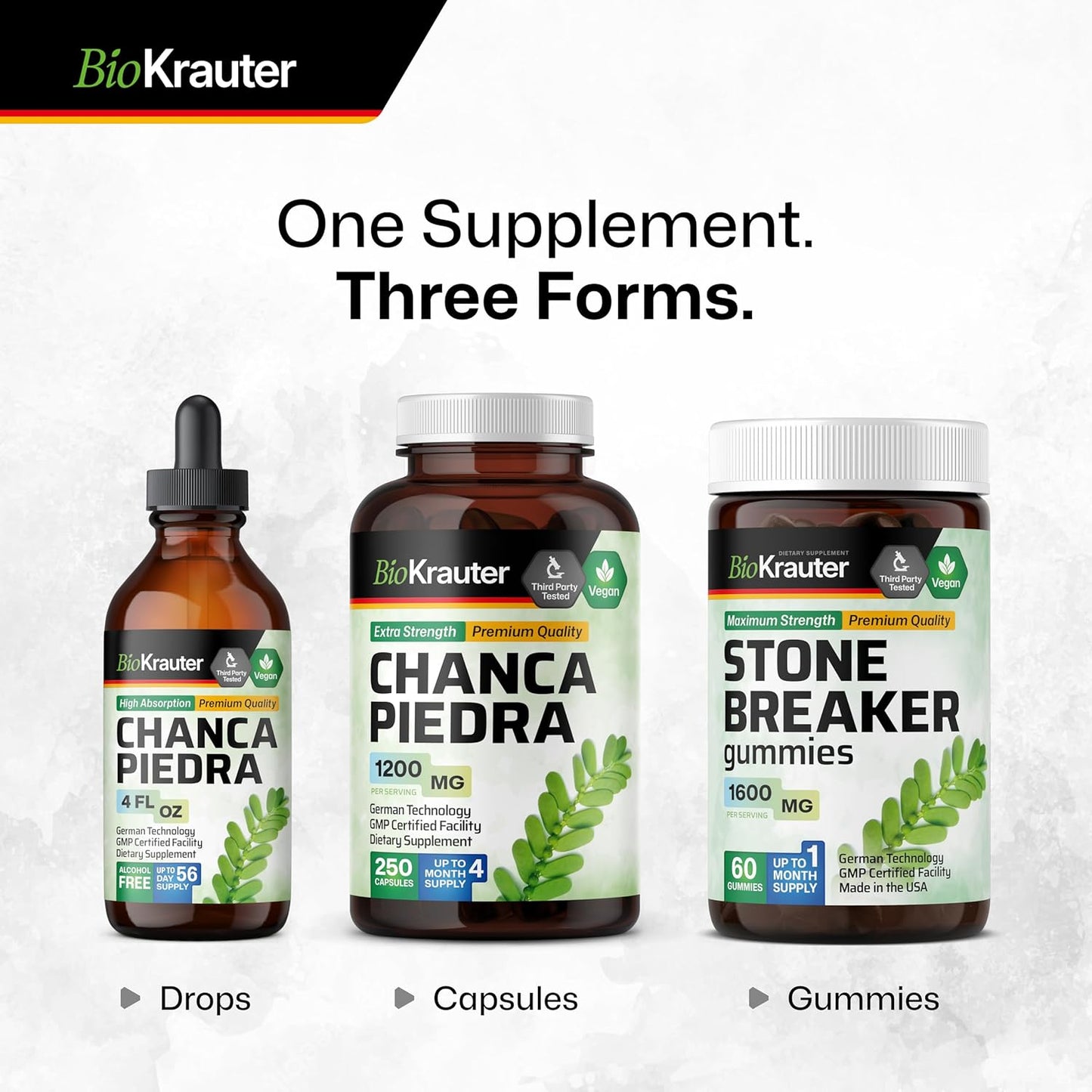 Natural Kidney & Gallbladder Cleanse Gummies - 1600mg Strength - 60 Vegan Chews - BIO KRAUTER Chanca Piedra Stone Breaker Supplement
