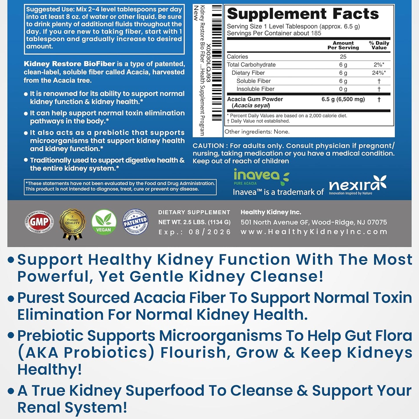Natural Kidney Stone Dissolver Capsules with Bio Fiber - Kidney Stone Support & Cleanse, 60 Servings - Restorative Kidney Supplement - 2.5LBS