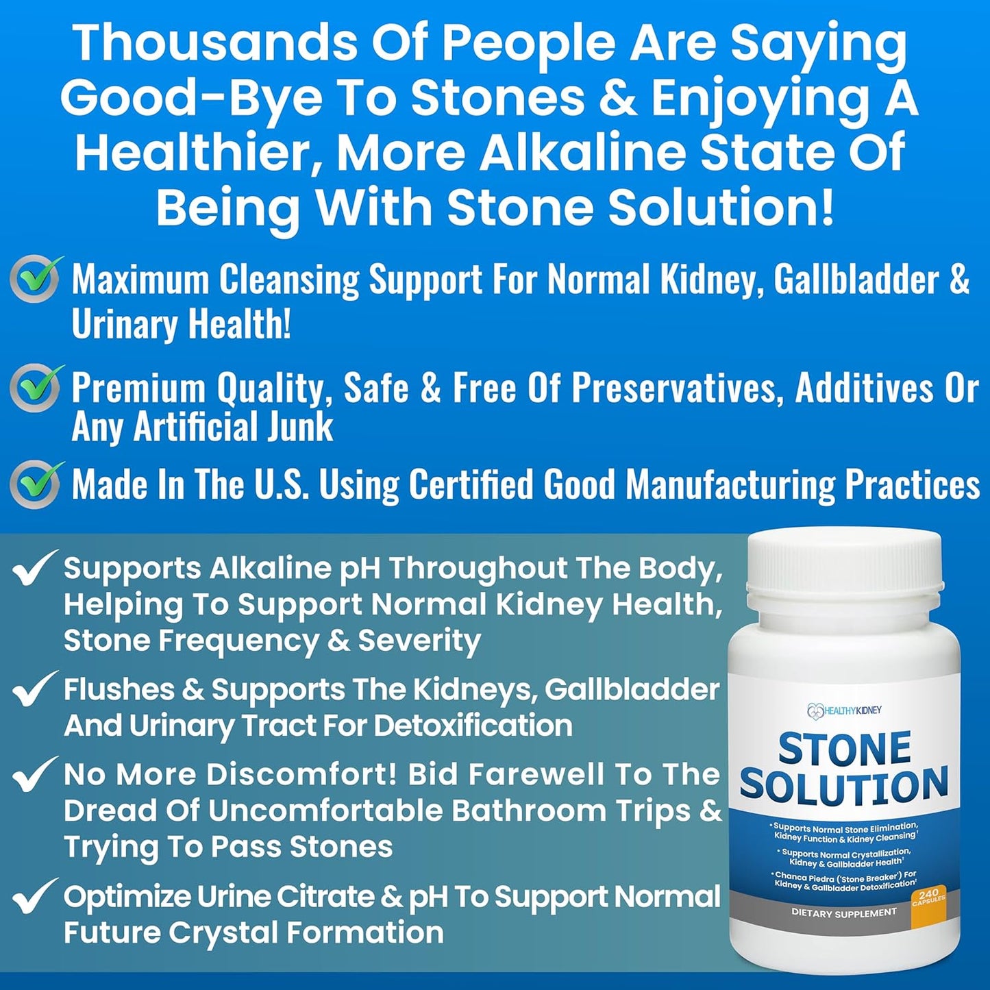 Natural Kidney Stone Dissolver Capsules with Sodium Bicarbonate - Kidney Support & Cleanser, 120 Pills, 60 Servings