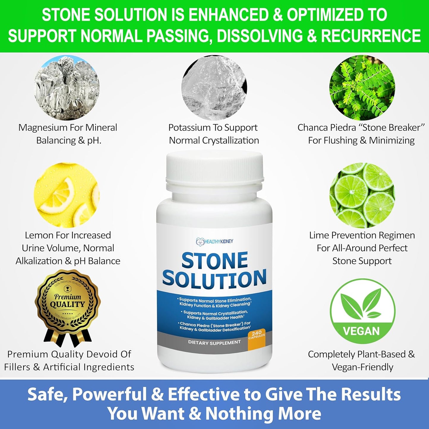 Natural Kidney Stone Dissolver Capsules with Sodium Bicarbonate - Kidney Support & Cleanser, 120 Pills, 60 Servings