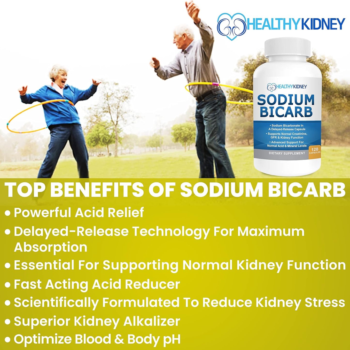 Natural Kidney Stone Dissolver Capsules with Sodium Bicarbonate - Kidney Support & Cleanser, 120 Pills, 60 Servings