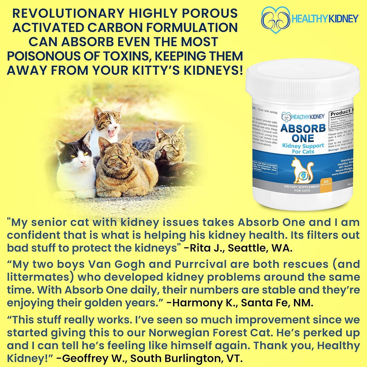 Natural Kidney Support Supplement for Cats - Vet-Formulated Feline Kidney Cleanse for Normal Kidney Function. Compatible with Any Cat Diet. 60 Servings of 1/8 TSP per Day.