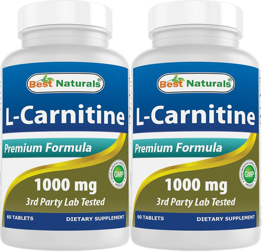 Natural L-Carnitine 1000mg Tablets - Pack of 2 (60 Count Each) - Top Quality Supplement for Energy Boost and Weight Management